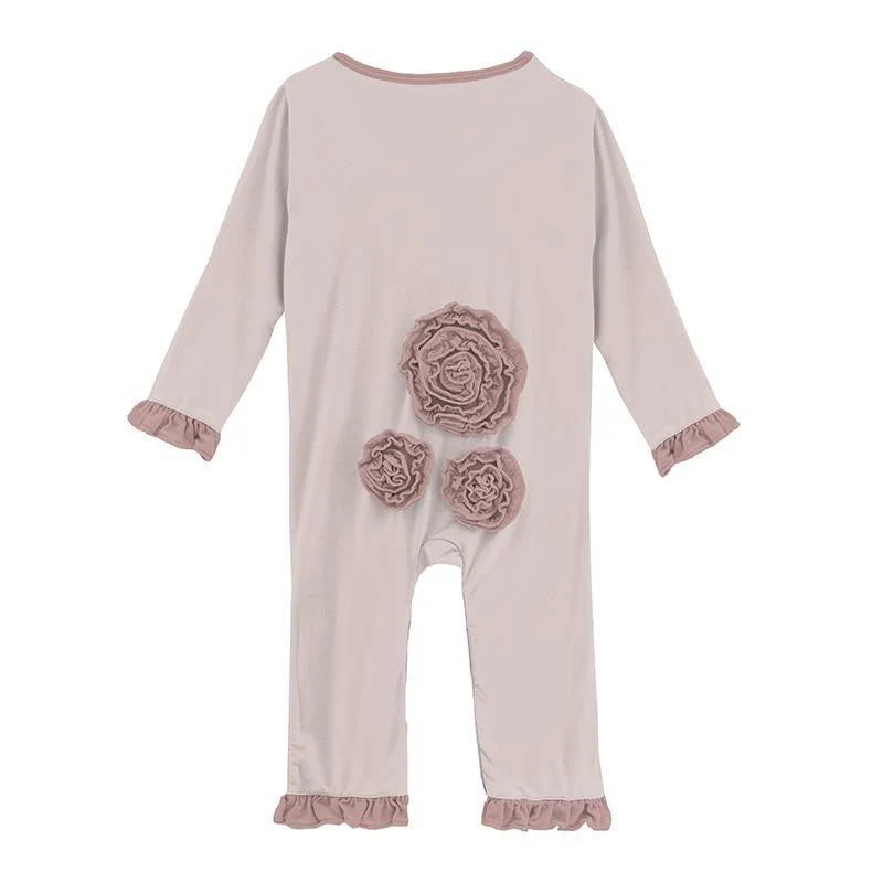Solid Bamboo Long Sleeve Dahlia Flower Romper - Baby Rose with Antique Pink (SP21) - Image 3