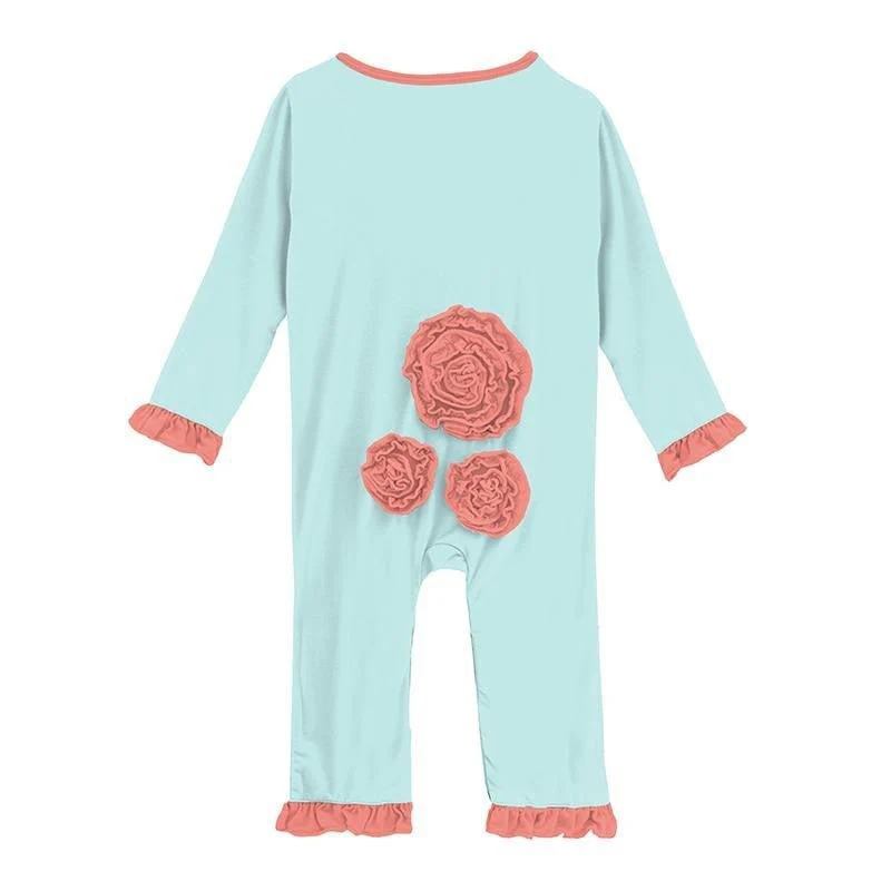 Solid Bamboo Long Sleeve Dahlia Flower Romper - Summer Sky with English Rose (SP21) - Image 2