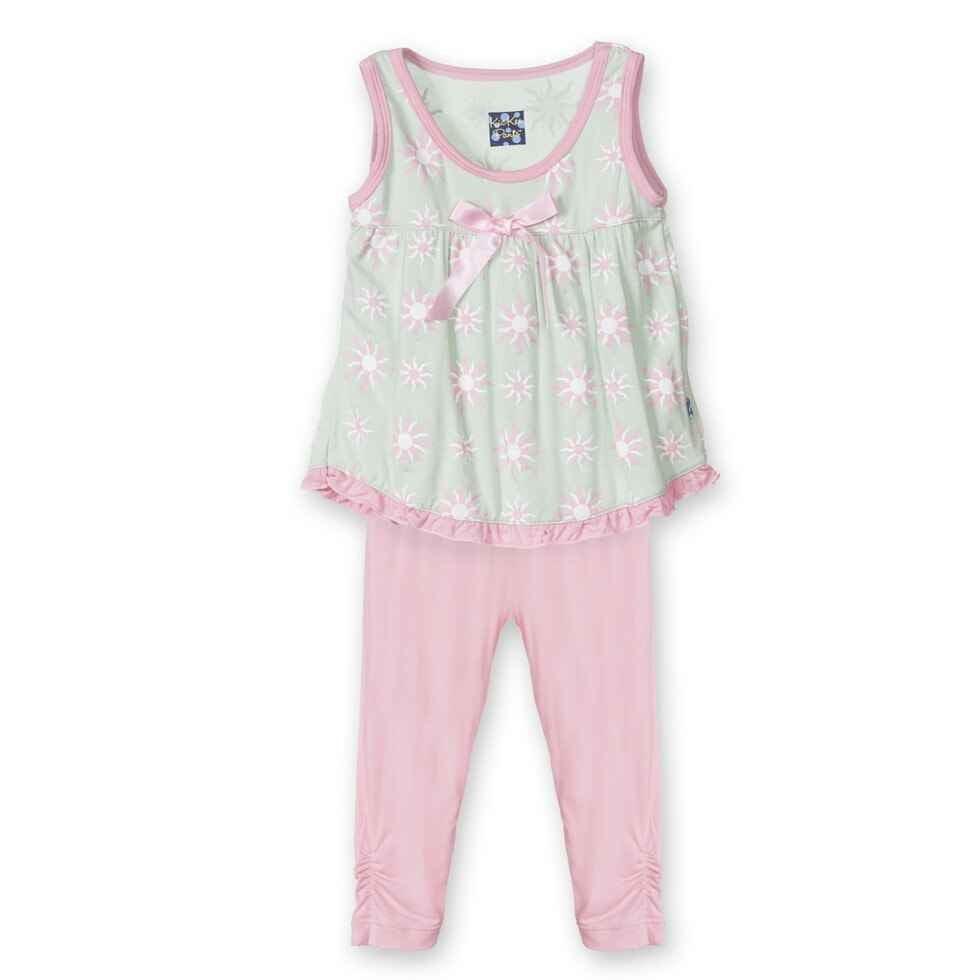 Girl's Bamboo Swing Tank Outfit Set, Aloe Sunshine - Image 2