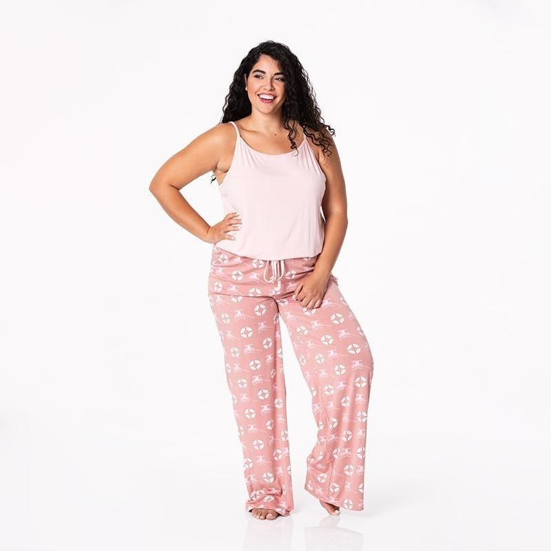 Women's Cami and Print Bamboo Lounge Pants Pajama Set - Antique Pink Lifeguard - Image 2