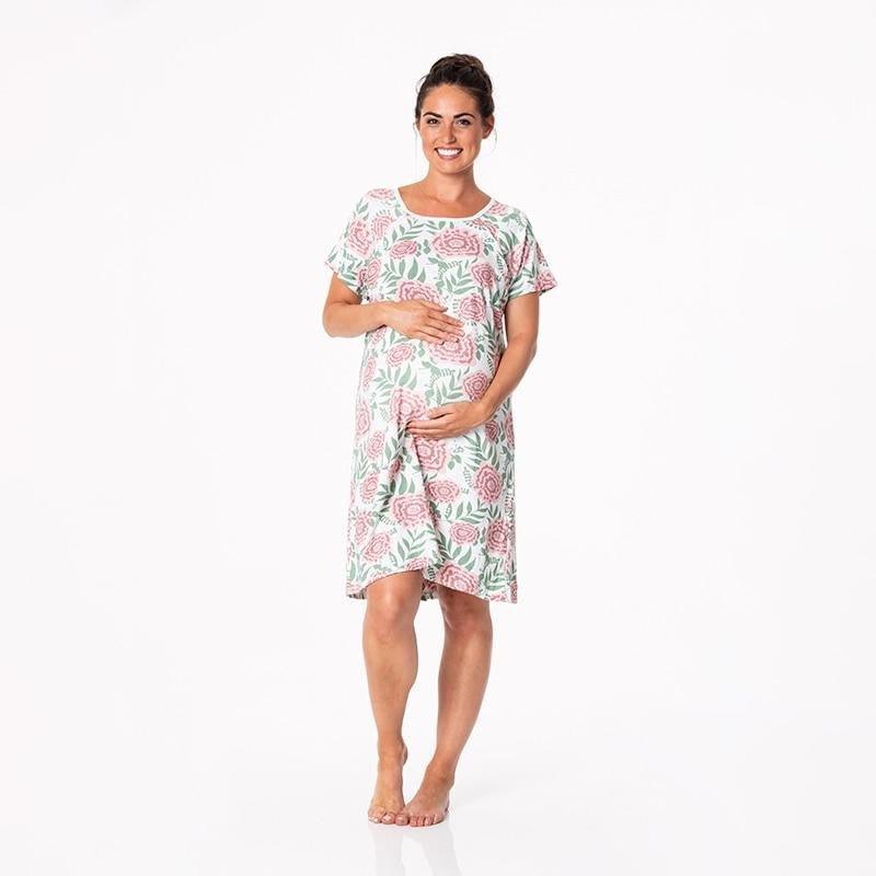 Women's Print Bamboo Labor and Delivery Hospital Gown - Fresh Air Florist - Image 2