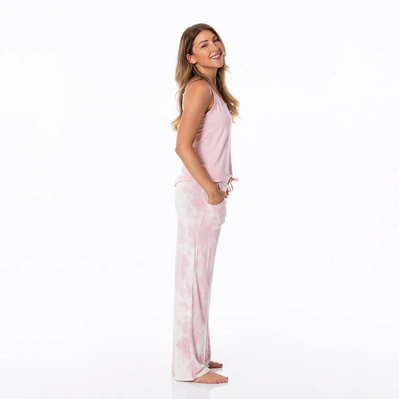 Women's Print Bamboo Cami and Lounge Pants Pajama Set - Baby Rose Tie Dye - Image 3