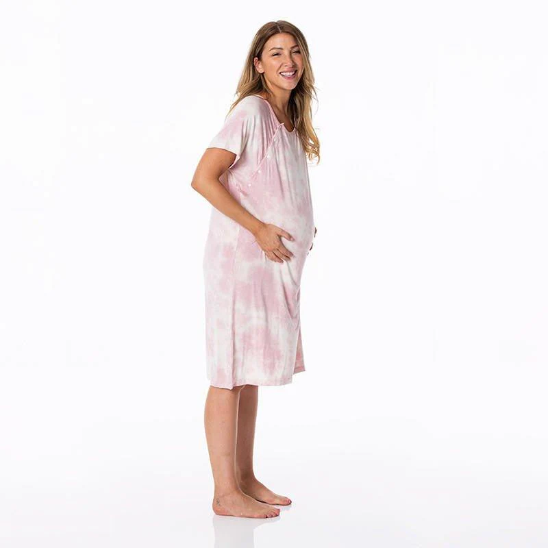 Women's Print Bamboo Hospital Gown - Baby Rose Tie Dye - Image 2