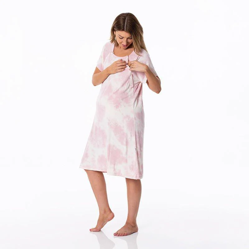 Women's Print Bamboo Hospital Gown - Baby Rose Tie Dye - Image 3