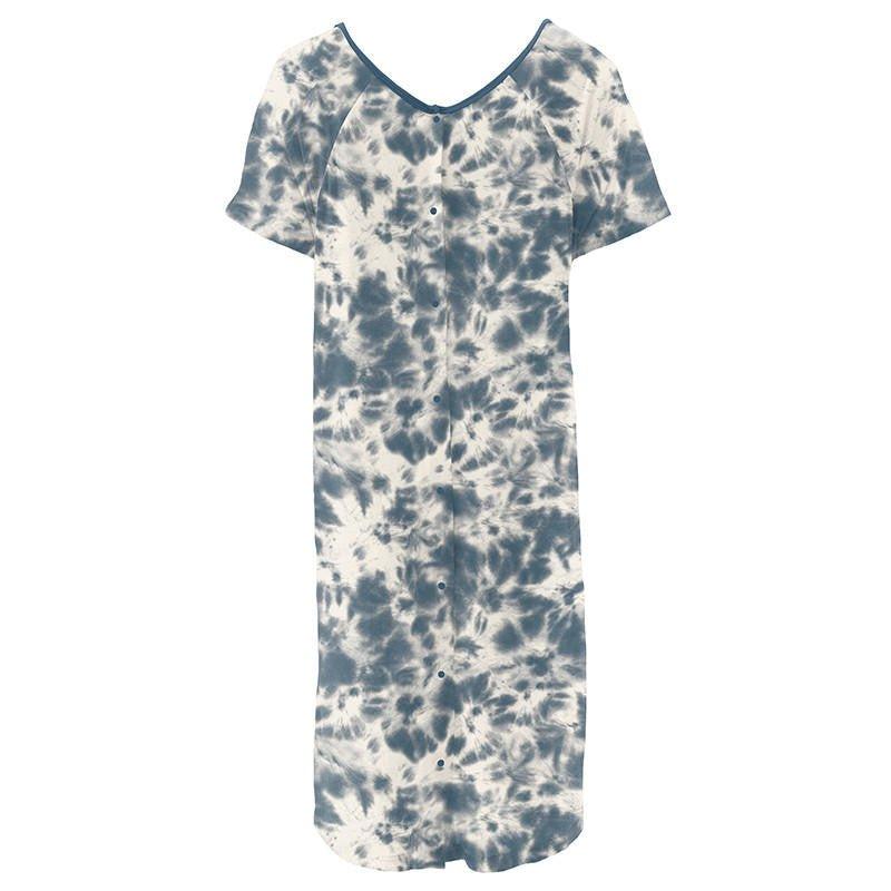 Women's Print Bamboo Hospital Gown - Deep Sea Tie Dye - Image 2