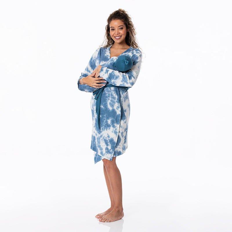 Women's Print Bamboo Mid Length Lounge Robe & Layette Gown Set - Deep Sea Tie Dye - Image 4