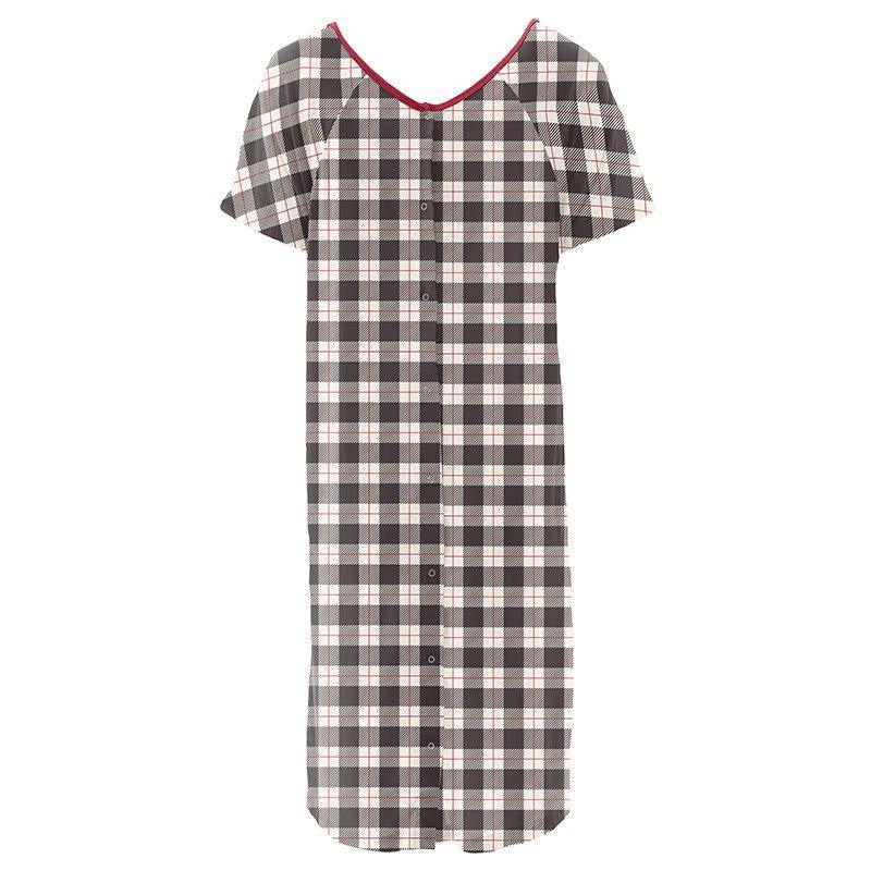 Women's Print Bamboo Labor and Delivery Hospital Gown - Midnight Holiday Plaid - Image 2