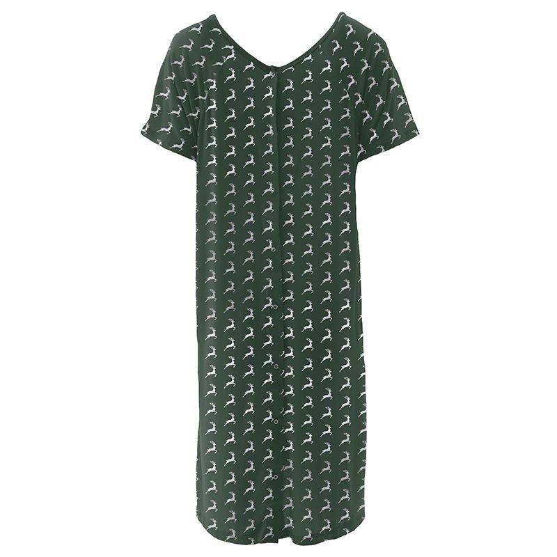 Women's Print Bamboo Labor and Delivery Hospital Gown - Mountain View Reindeer - Image 2