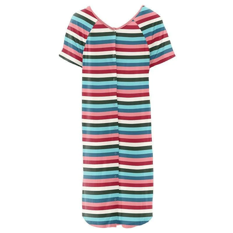 Women's Print Bamboo Labor and Delivery Hospital Gown - Snowball Multi Stripe - Image 4