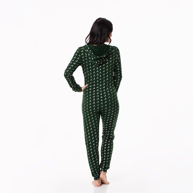 Women's Print Bamboo Long Sleeve Jumpsuit with Hood - Mountain View Reindeer - Image 3