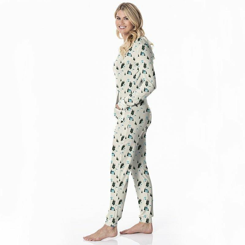 Women's Print Bamboo Long Sleeve Jumpsuit with Hood - Natural Chairlift - Image 3