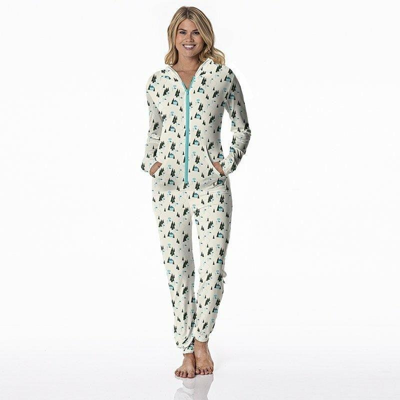 Women's Print Bamboo Long Sleeve Jumpsuit with Hood - Natural Chairlift - Image 4