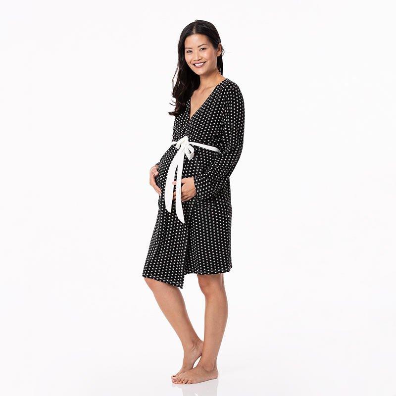 Women's Print Bamboo Maternity/Nursing Robe & Layette Gown Set - Midnight Tiny Snowflakes - Image 3