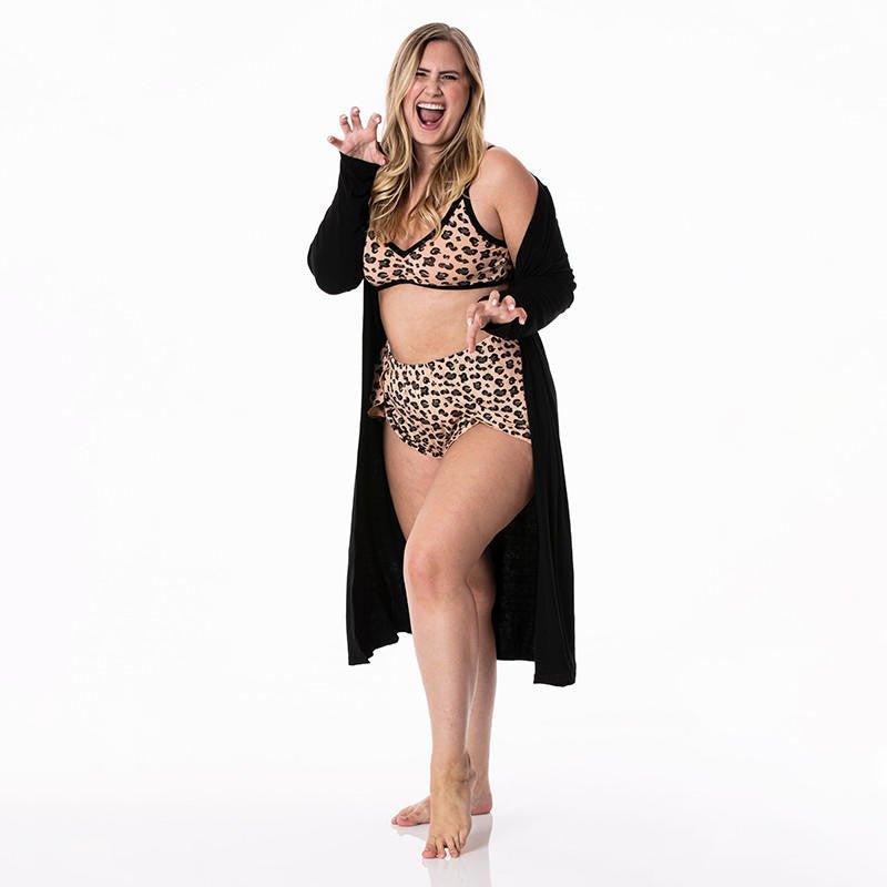 Women's Print Bamboo Sleeping Bra, Tulip Shorts and Duster Robe Set - Suede Cheetah (15ANV) - Image 2