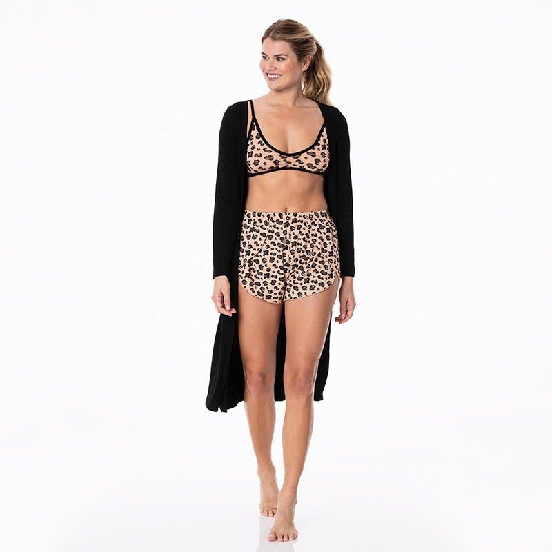 Women's Print Bamboo Sleeping Bra, Tulip Shorts and Duster Robe Set - Suede Cheetah (15ANV) - Image 3