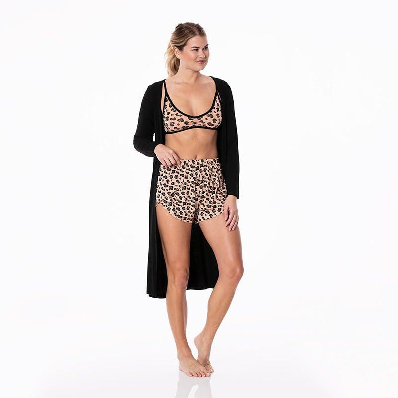 Women's Print Bamboo Sleeping Bra, Tulip Shorts and Duster Robe Set - Suede Cheetah (15ANV) - Image 4
