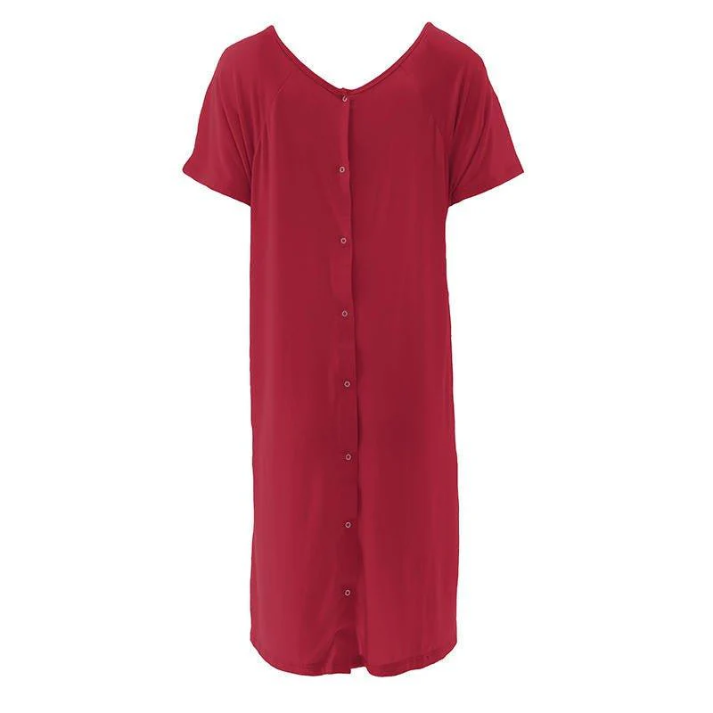 Women's Solid Bamboo Labor and Delivery Hospital Gown - Crimson - Image 2
