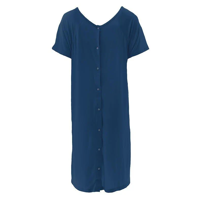 Women's Solid Bamboo Labor and Delivery Hospital Gown - Navy - Image 2