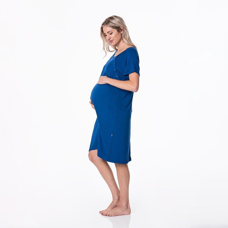Women's Solid Bamboo Labor and Delivery Hospital Gown - Navy - Image 4