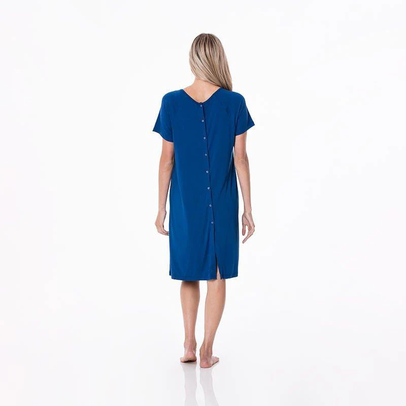 Women's Solid Bamboo Labor and Delivery Hospital Gown - Navy - Image 5