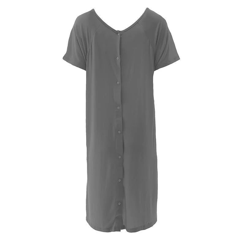 Women's Solid Bamboo Labor and Delivery Hospital Gown - Pewter - Image 2