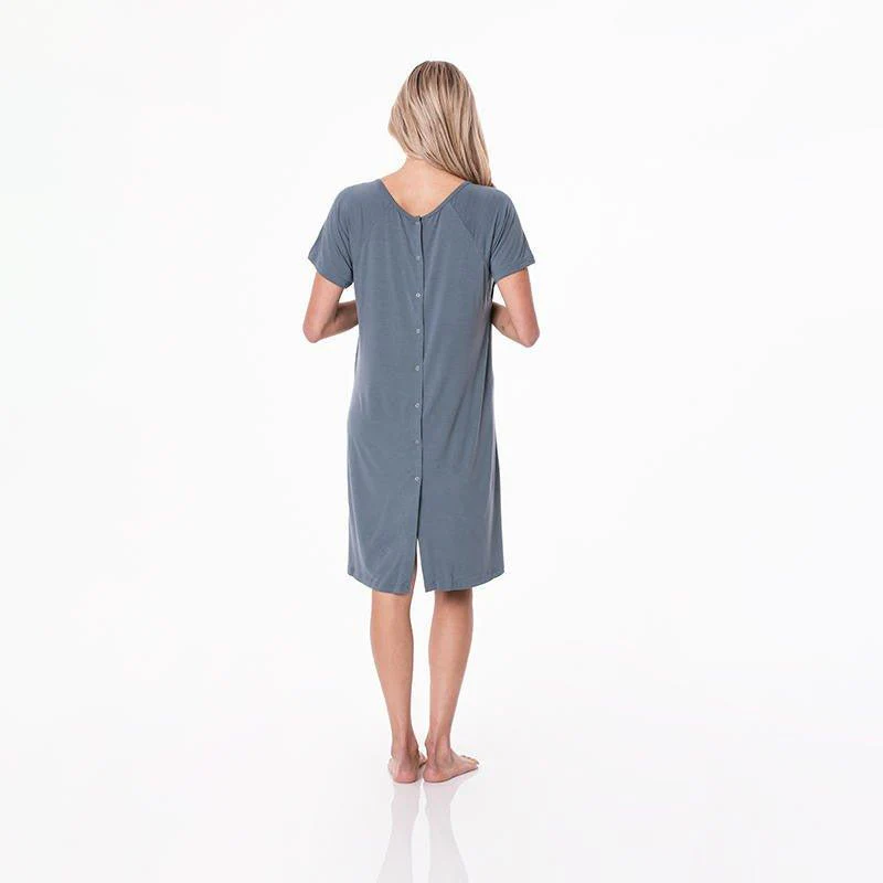 Women's Solid Bamboo Labor and Delivery Hospital Gown - Slate - Image 3