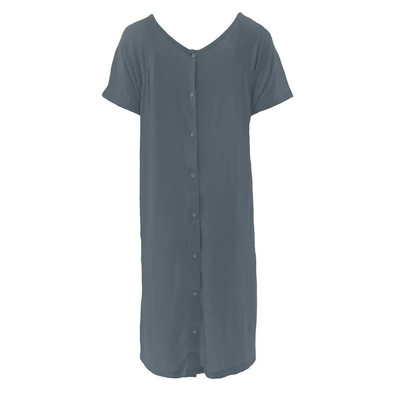 Women's Solid Bamboo Labor and Delivery Hospital Gown - Slate - Image 5