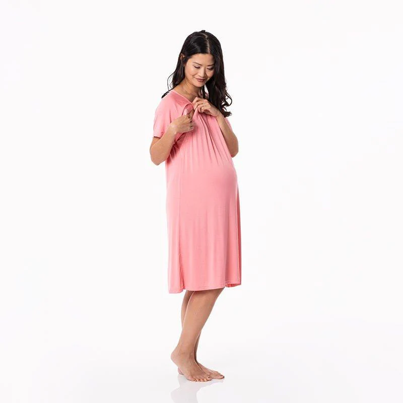 Women's Solid Bamboo Labor and Delivery Hospital Gown - Strawberry - Image 3