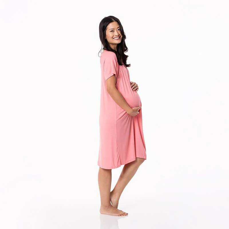 Women's Solid Bamboo Labor and Delivery Hospital Gown - Strawberry - Image 5
