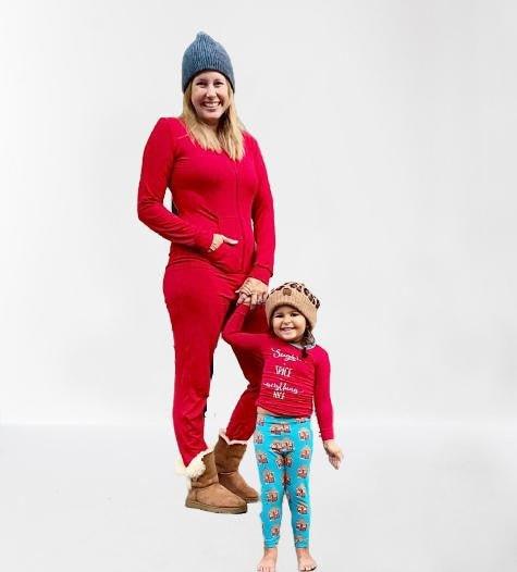 Women's Solid Bamboo Long Sleeve Jumpsuit with Hood - Crimson - Image 2