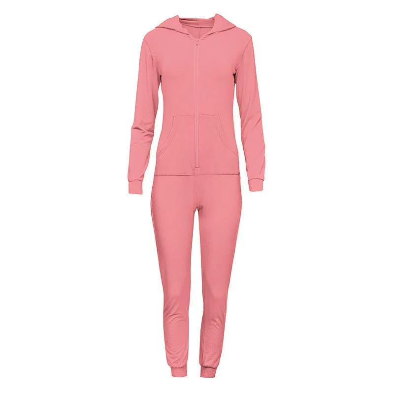 Women's Solid Bamboo Long Sleeve Jumpsuit with Hood - Strawberry