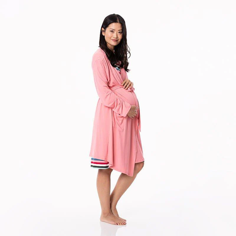 Women's Solid Bamboo Maternity/Nursing Robe - Strawberry - Image 2