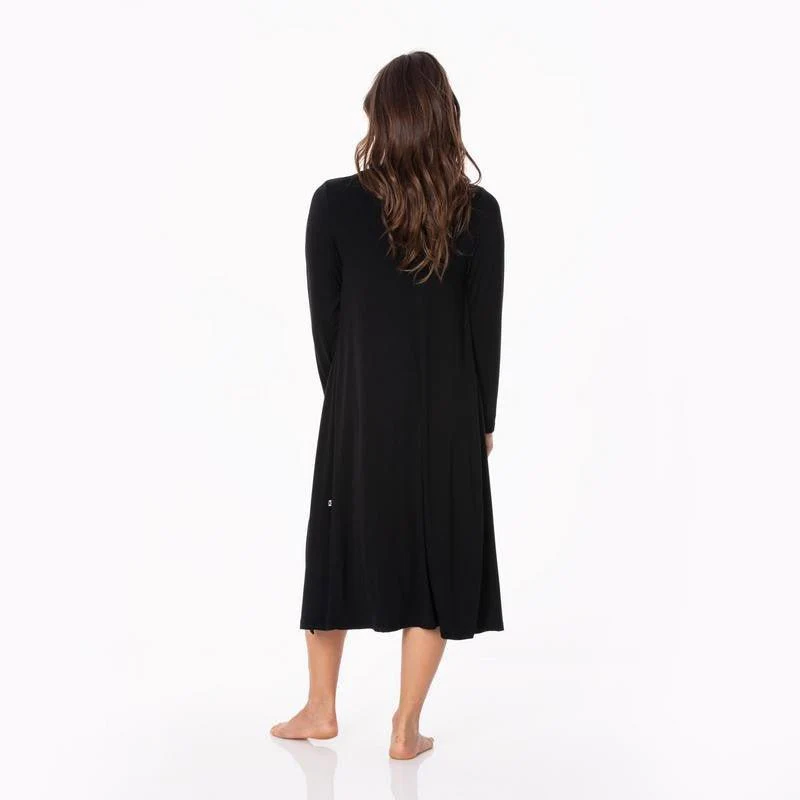 Women's Solid Bamboo Sleeping Bra, Tulip Shorts and Duster Robe Set - Midnight (15ANV) - Image 2
