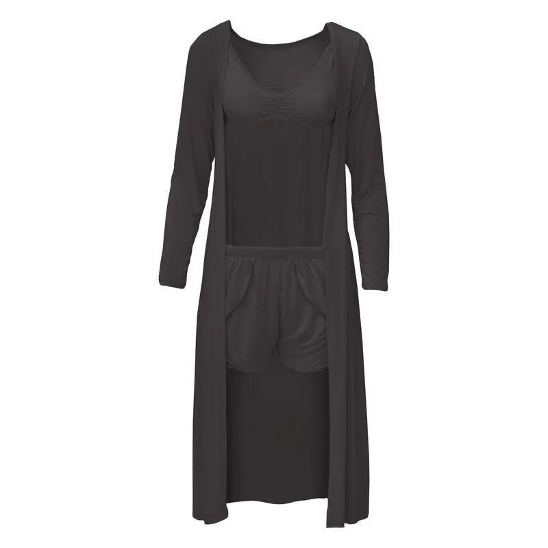 Women's Solid Bamboo Sleeping Bra, Tulip Shorts and Duster Robe Set - Midnight (15ANV) - Image 3