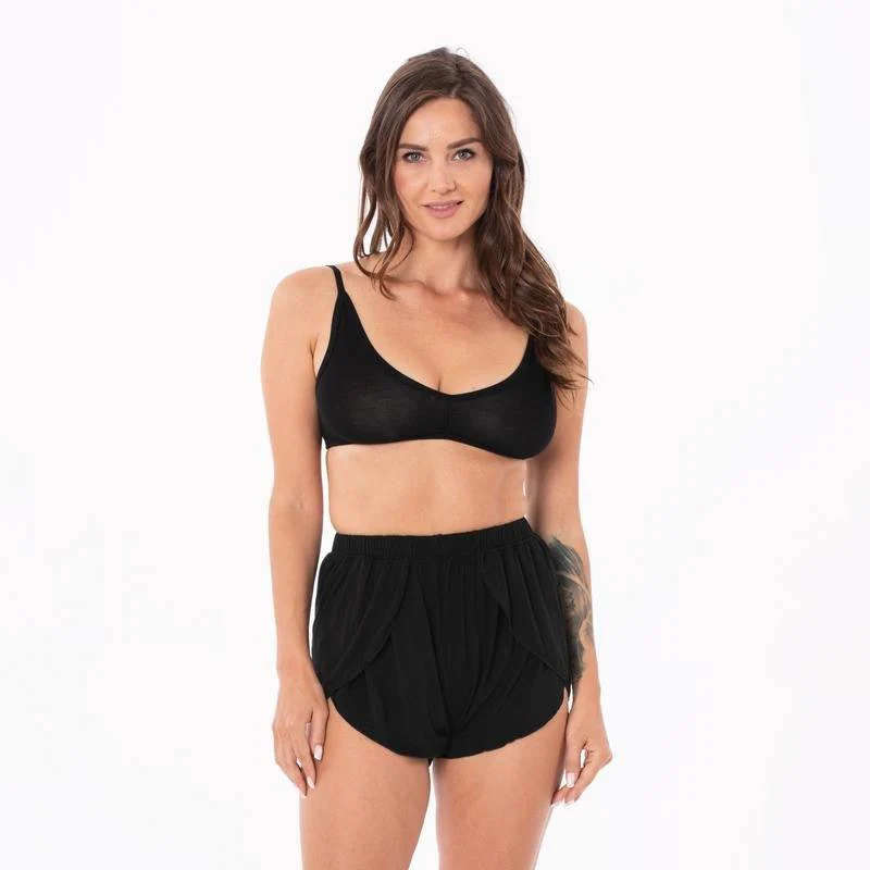 Women's Solid Bamboo Sleeping Bra, Tulip Shorts and Duster Robe Set - Midnight (15ANV) - Image 6