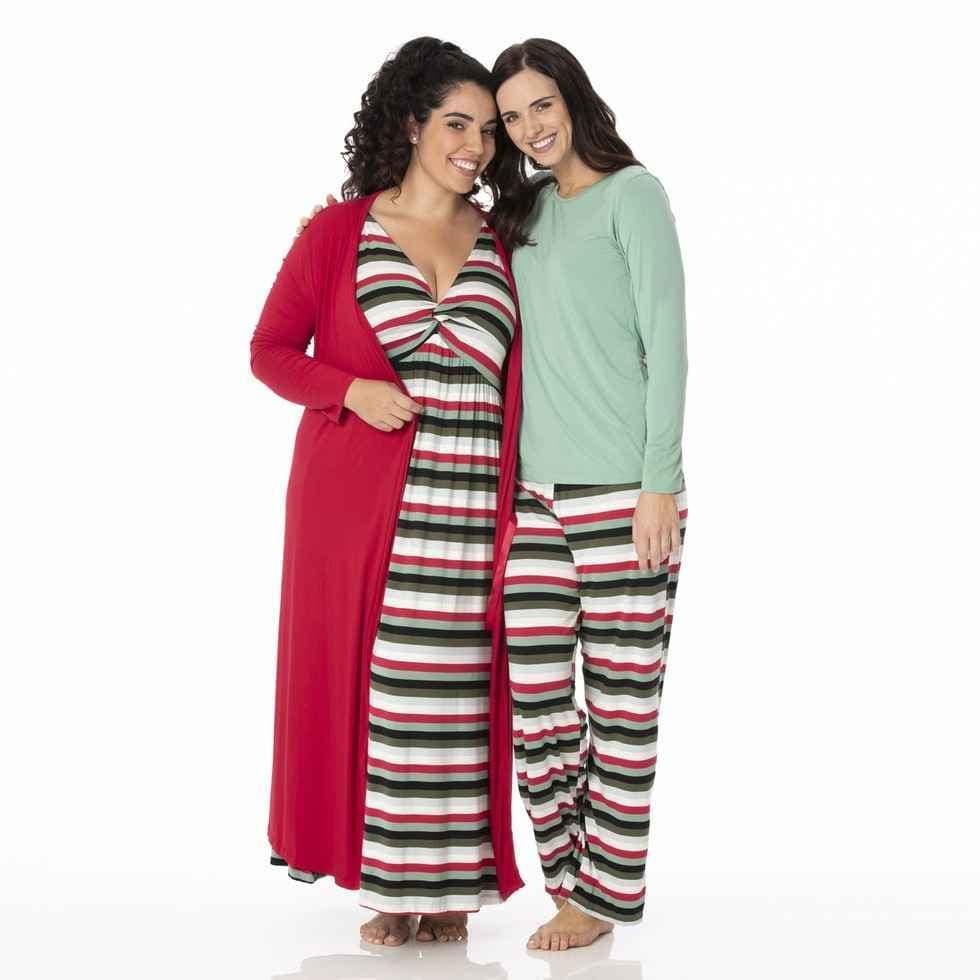 Kickee Women's Print Bamboo Simple Twist Nightgown - Christmas Multi Stripe - Image 2
