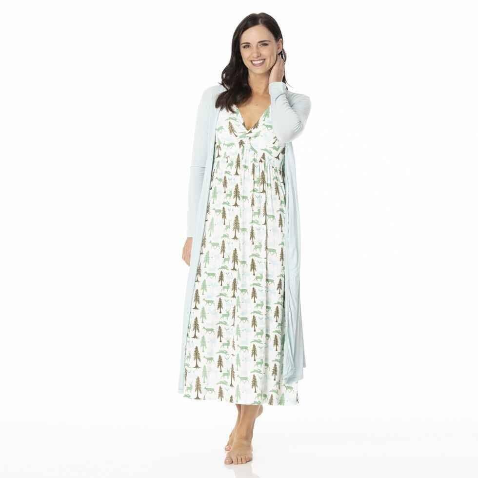 Kickee Women's Print Bamboo Simple Twist Nightgown - Natural Woodland Holiday - Image 2