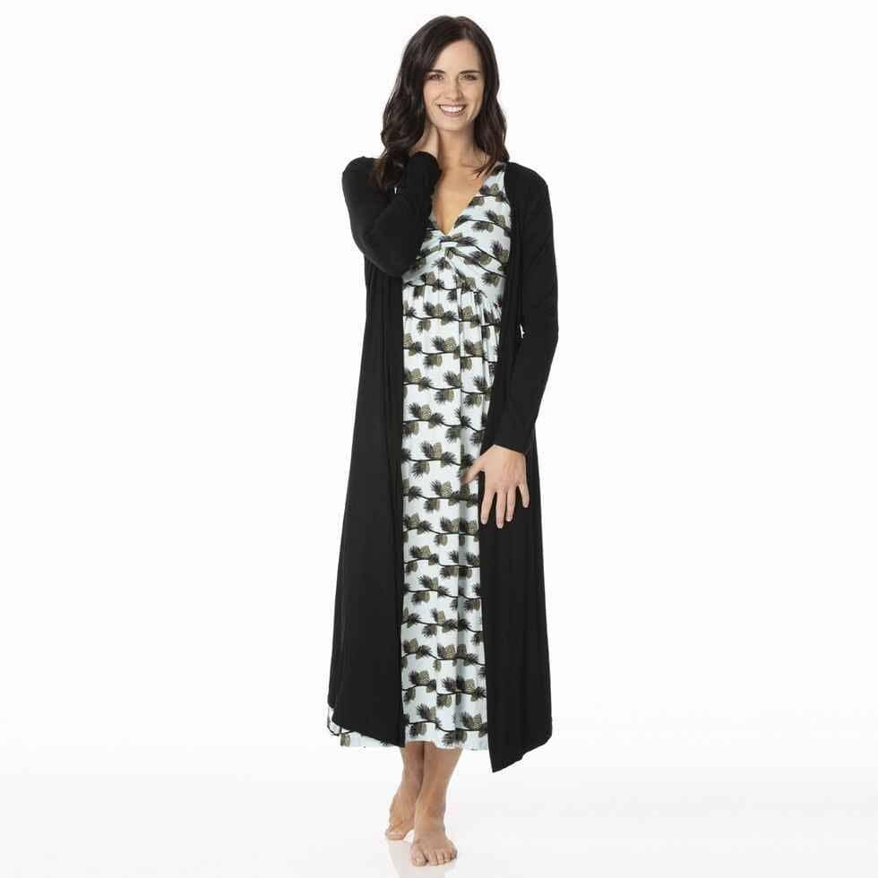 Kickee Women's Print Bamboo Simple Twist Nightgown - Spring Sky Pine Cones - Image 2
