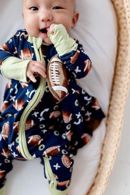 Boy's Bamboo Convertible Footie Romper - Football - Image 4