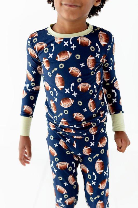 Boy's Bamboo Long Sleeve Pajama Set - Football - Image 4