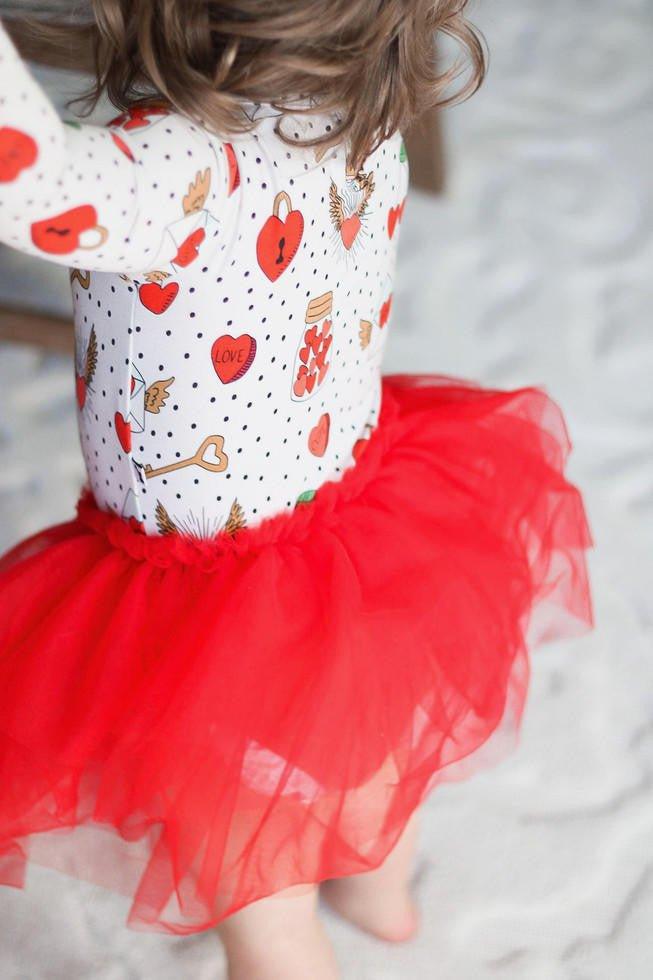 Girl's Bamboo Long Sleeve Tulle Dress - Valentines Hearts - Image 3