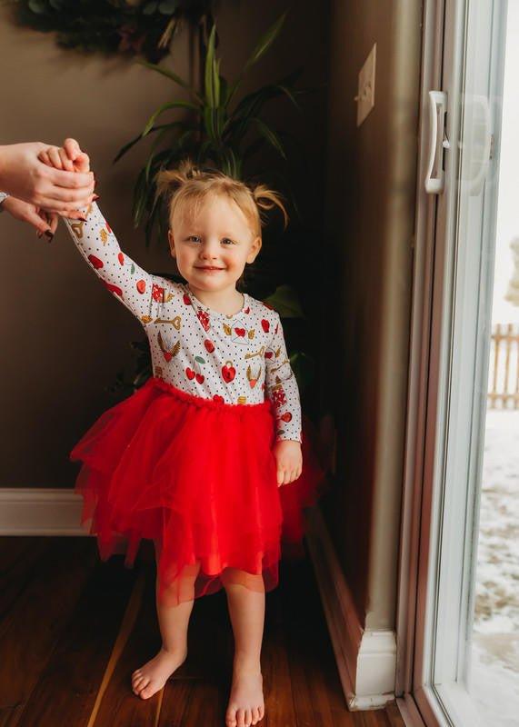Girl's Bamboo Long Sleeve Tulle Dress - Valentines Hearts - Image 4