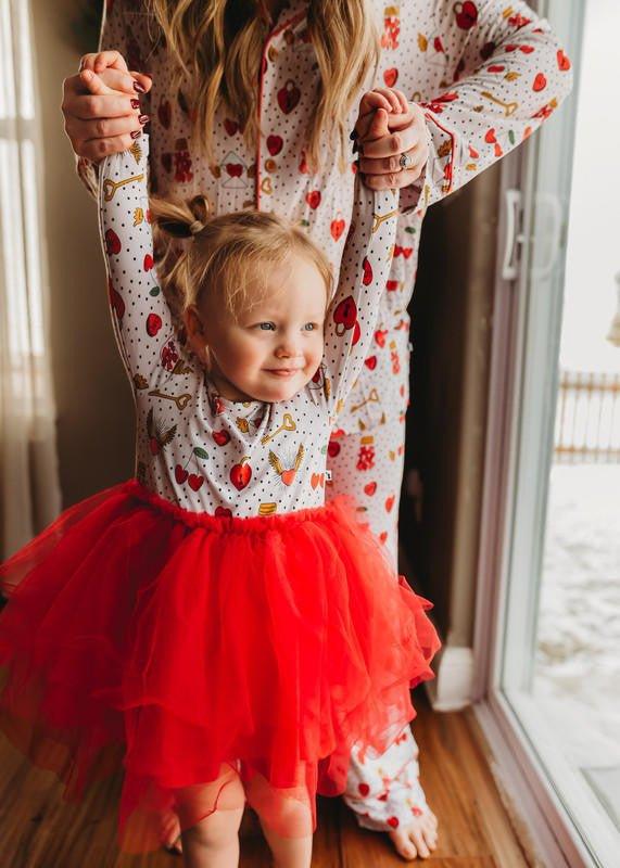 Girl's Bamboo Long Sleeve Tulle Dress - Valentines Hearts - Image 5