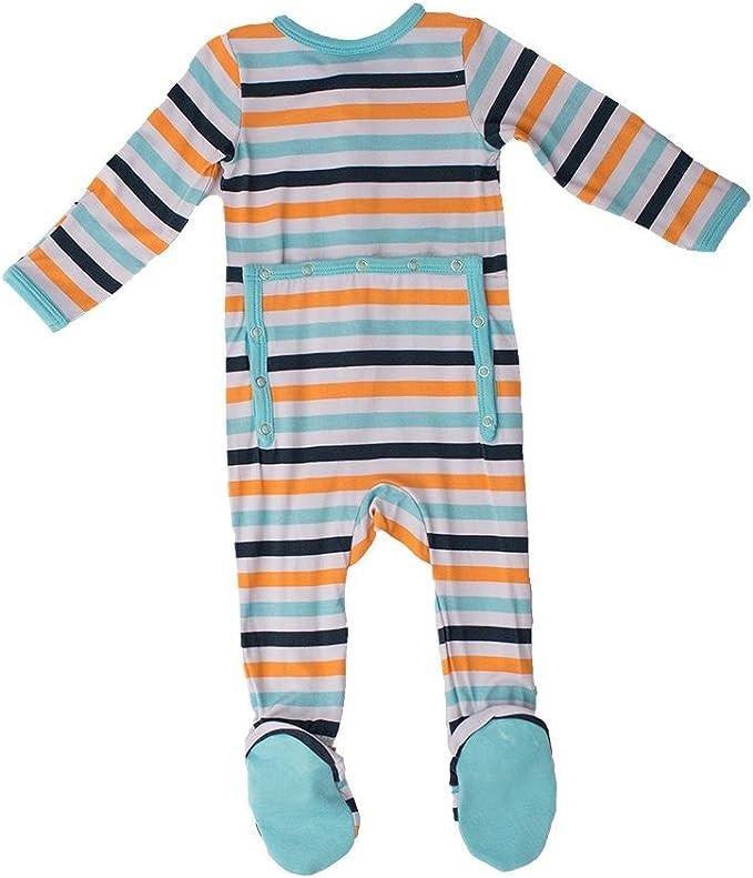 Boy's Bamboo Footie with Snaps - Boy Adventure Stripe - Image 2