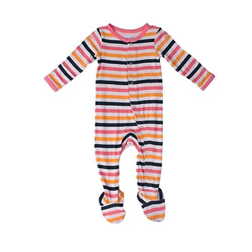 Bamboo Footie with Snaps - Girl Adventure Stripe