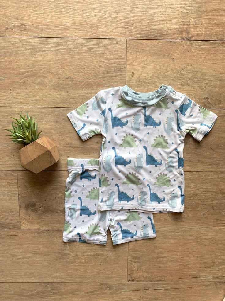 Short Sleeve Pajama Set with Shorts, Dinos - Image 2