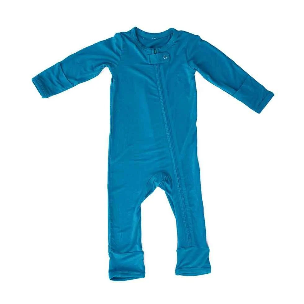 Solid Bamboo Coverall Romper - Aqua