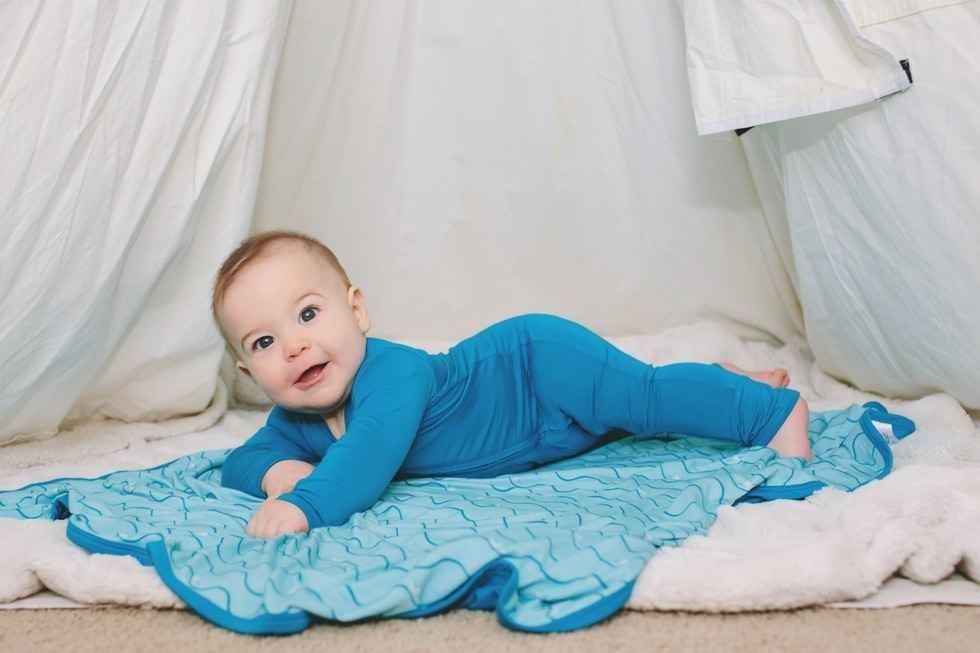 Solid Bamboo Coverall Romper - Aqua - Image 2