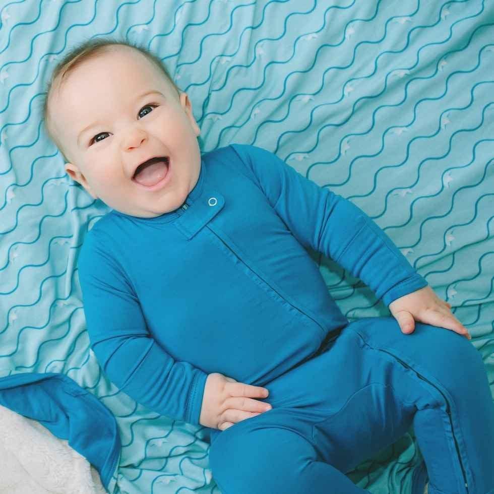 Solid Bamboo Coverall Romper - Aqua - Image 3