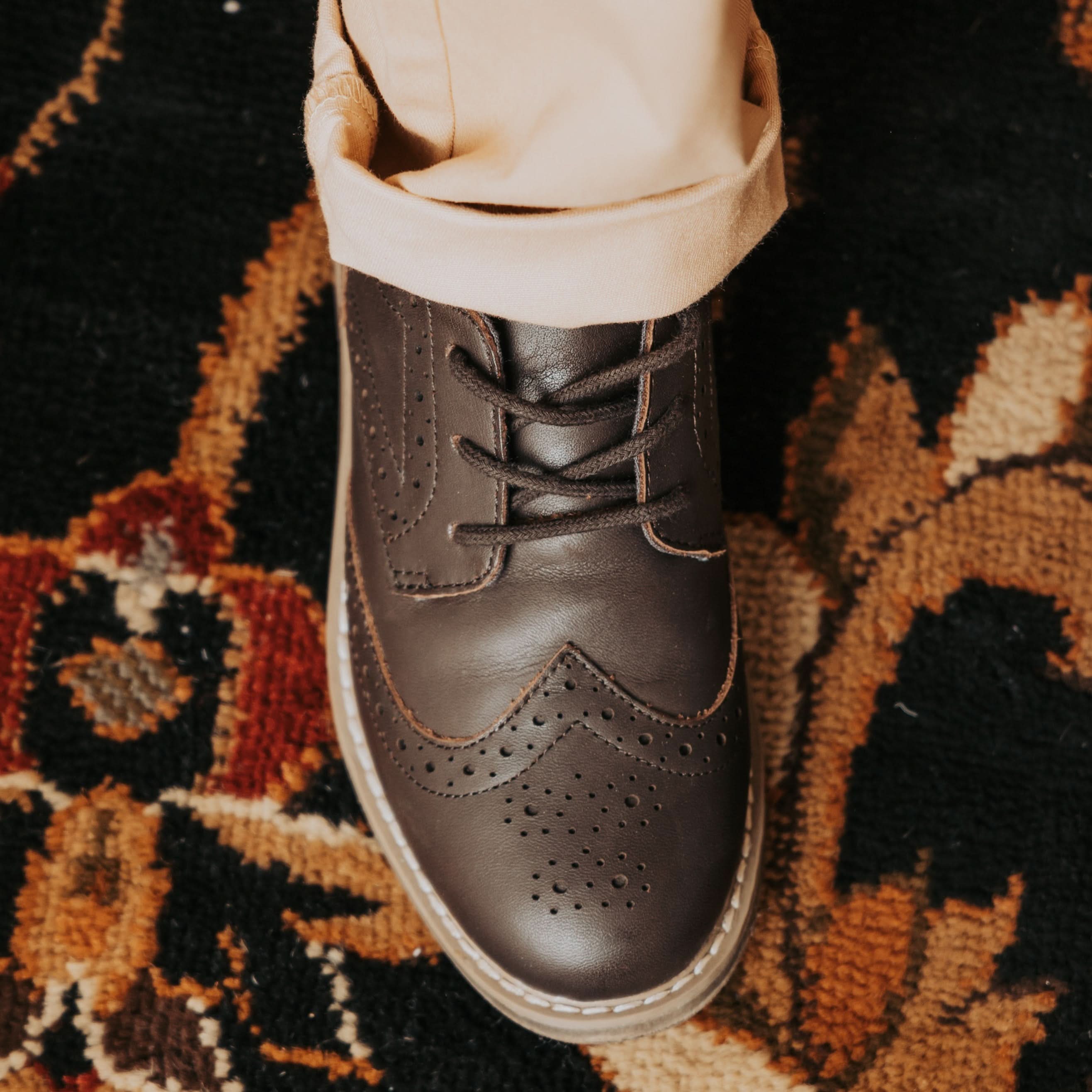 Leather Wingtip Oxford - Dark Brown - Image 3